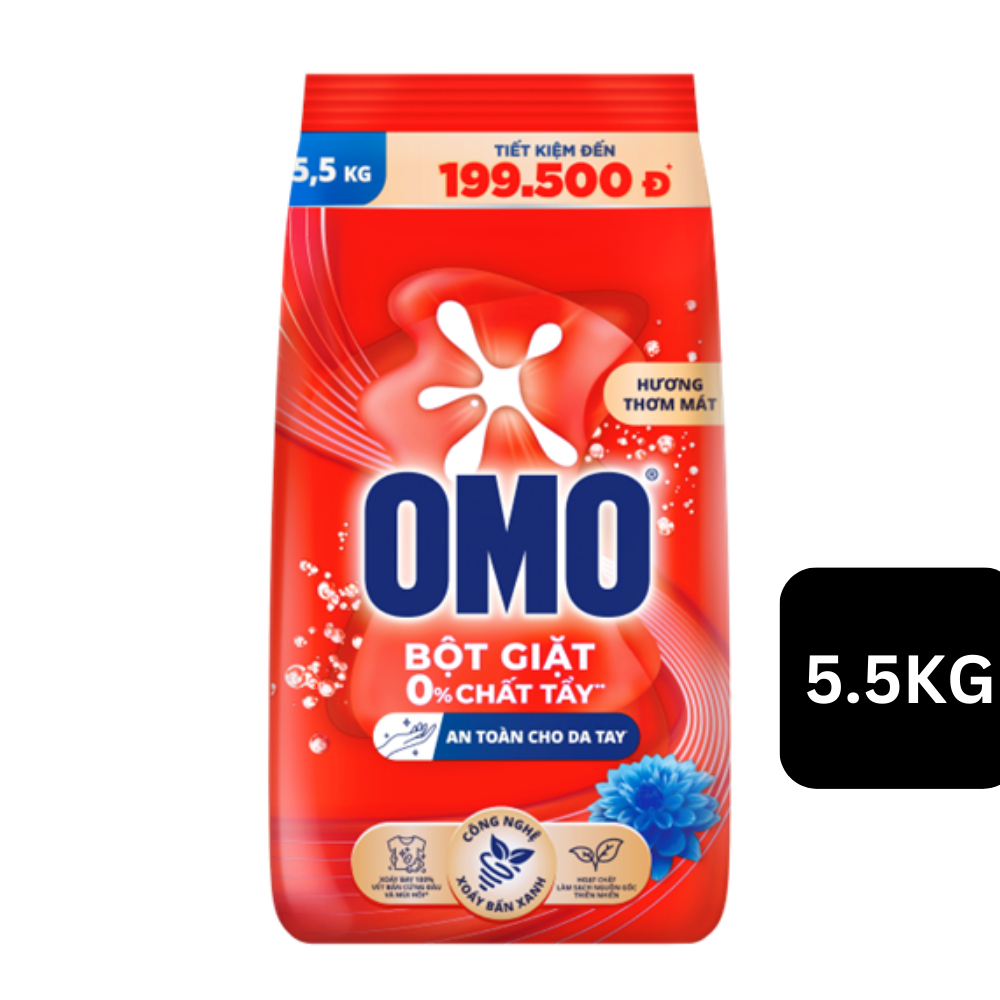 Bột Giặt OMO Sạch Bẩn Khử Mùi Công Nghệ Giặt Xanh 5.5KG
